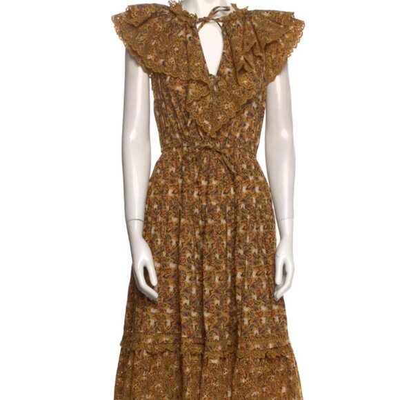 NWOT ULLA JOHNSON Yvette Ruffle Poplin Midi Dress in Dandelion XS $625 - Picture 9 of 10